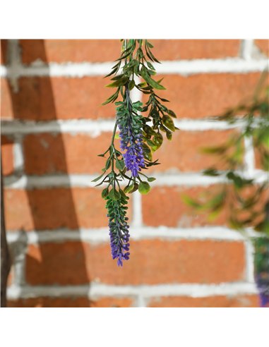 HOMCOM Set of 2 Decorative Artificial Plants, Faux Silk Lavender Flowers in Hanging Baskets, Fake Plants for Home Indoor Outdoor