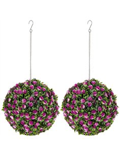 HOMCOM Set of 2 Decorative Artificial Plants, UV-protected Artificial Plant Topiary Rose Balls, Fake Plants for Home Indoor outd