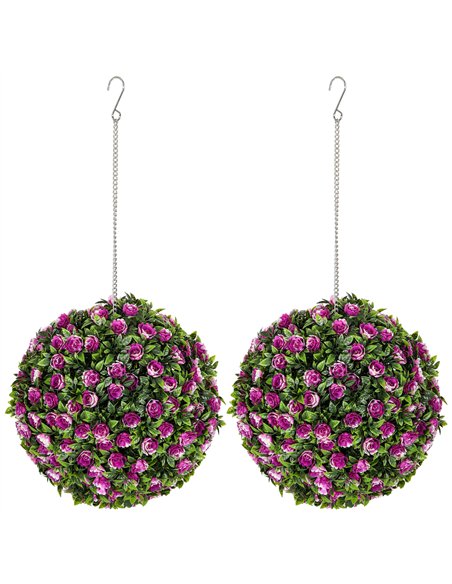 HOMCOM Set of 2 Decorative Artificial Plants, UV-protected Artificial Plant Topiary Rose Balls, Fake Plants for Home Indoor outd - pic 125643 | FastDaddyshop