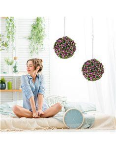 HOMCOM Set of 2 Decorative Artificial Plants, UV-protected Artificial Plant Topiary Rose Balls, Fake Plants for Home Indoor outd 2