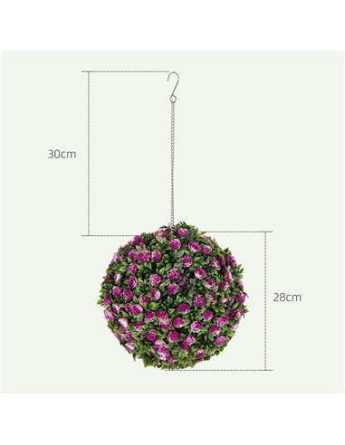 HOMCOM Set of 2 Decorative Artificial Plants, UV-protected Artificial Plant Topiary Rose Balls, Fake Plants for Home Indoor outd