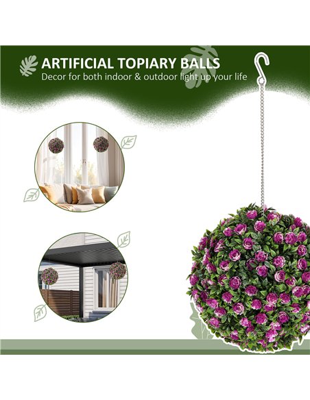 HOMCOM Set of 2 Decorative Artificial Plants, UV-protected Artificial Plant Topiary Rose Balls, Fake Plants for Home Indoor outd - pic 125646 | FastDaddyshop