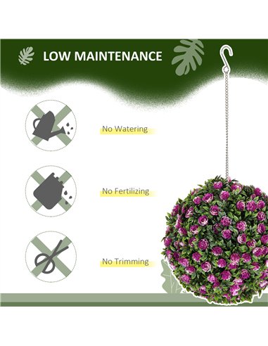 HOMCOM Set of 2 Decorative Artificial Plants, UV-protected Artificial Plant Topiary Rose Balls, Fake Plants for Home Indoor outd