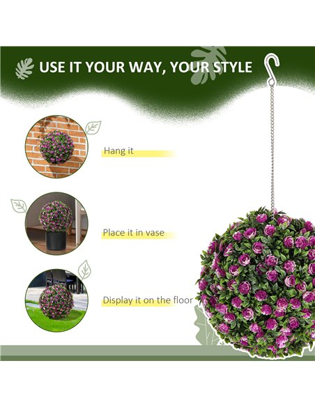 HOMCOM Set of 2 Decorative Artificial Plants, UV-protected Artificial Plant Topiary Rose Balls, Fake Plants for Home Indoor outd - pic 125648 | FastDaddyshop