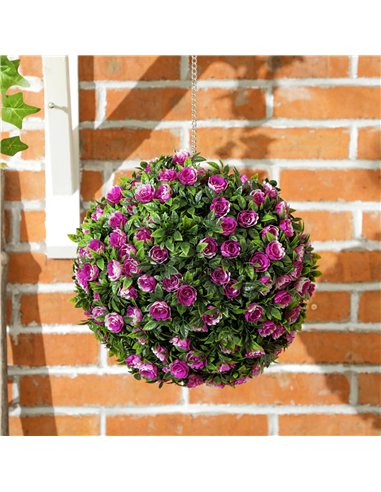 HOMCOM Set of 2 Decorative Artificial Plants, UV-protected Artificial Plant Topiary Rose Balls, Fake Plants for Home Indoor outd