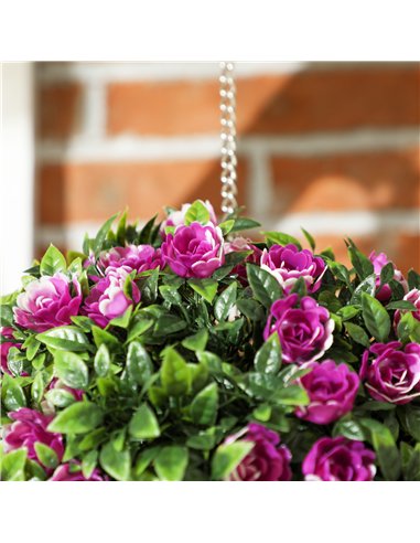 HOMCOM Set of 2 Decorative Artificial Plants, UV-protected Artificial Plant Topiary Rose Balls, Fake Plants for Home Indoor outd