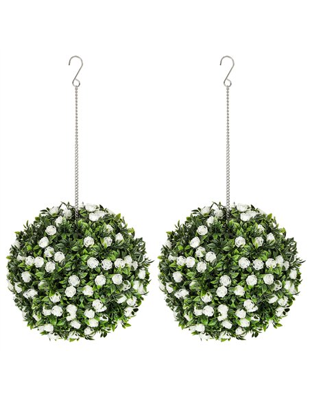HOMCOM Set of 2 Decorative Artificial Plants, UV-protected Artificial Plant Topiary Rose Balls, Fake Plants for Home Indoor outd - pic 125652 | FastDaddyshop