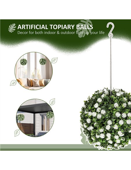 HOMCOM Set of 2 Decorative Artificial Plants, UV-protected Artificial Plant Topiary Rose Balls, Fake Plants for Home Indoor outd - pic 125655 | FastDaddyshop