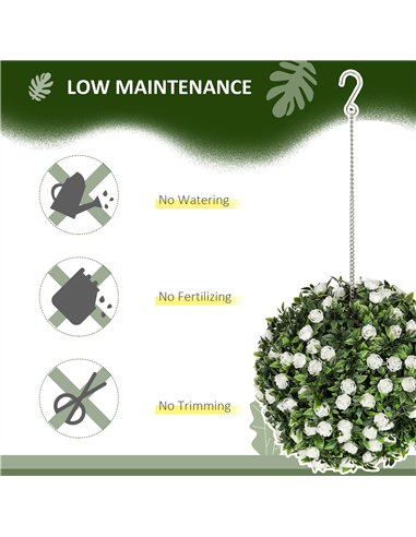 HOMCOM Set of 2 Decorative Artificial Plants, UV-protected Artificial Plant Topiary Rose Balls, Fake Plants for Home Indoor outd