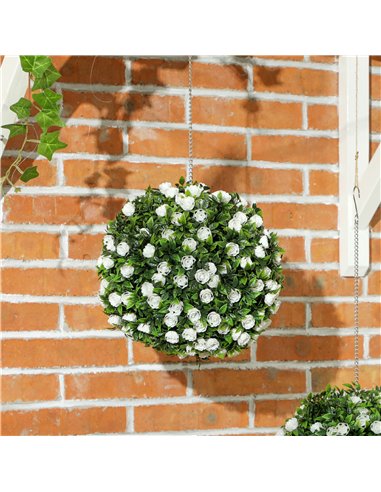 HOMCOM Set of 2 Decorative Artificial Plants, UV-protected Artificial Plant Topiary Rose Balls, Fake Plants for Home Indoor outd