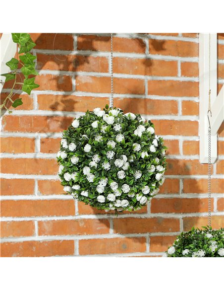 HOMCOM Set of 2 Decorative Artificial Plants, UV-protected Artificial Plant Topiary Rose Balls, Fake Plants for Home Indoor outd - pic 125659 | FastDaddyshop