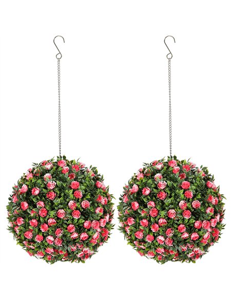 HOMCOM Set of 2 Decorative Artificial Plants, UV-protected Artificial Plant Topiary Rose Balls, Fake Plants for Home Indoor outd - pic 125661 | FastDaddyshop