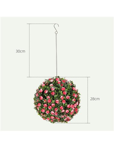 HOMCOM Set of 2 Decorative Artificial Plants, UV-protected Artificial Plant Topiary Rose Balls, Fake Plants for Home Indoor outd