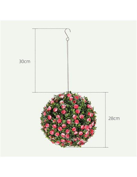 HOMCOM Set of 2 Decorative Artificial Plants, UV-protected Artificial Plant Topiary Rose Balls, Fake Plants for Home Indoor outd - pic 125663 | FastDaddyshop
