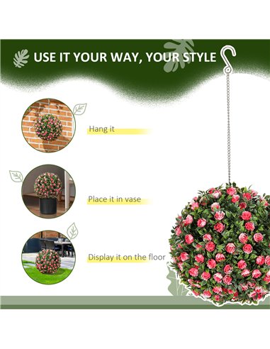 HOMCOM Set of 2 Decorative Artificial Plants, UV-protected Artificial Plant Topiary Rose Balls, Fake Plants for Home Indoor outd