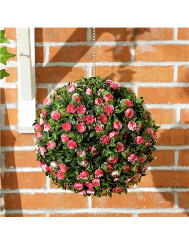 HOMCOM Set of 2 Decorative Artificial Plants, UV-protected Artificial Plant Topiary Rose Balls, Fake Plants for Home Indoor outd