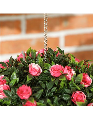 HOMCOM Set of 2 Decorative Artificial Plants, UV-protected Artificial Plant Topiary Rose Balls, Fake Plants for Home Indoor outd