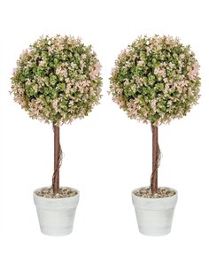 HOMCOM Set of 2 Decorative Artificial Plants, Murraya Flowers in Pot, Fake Plants for Home Indoor outdoor Decor, 60cm, Cream Whi