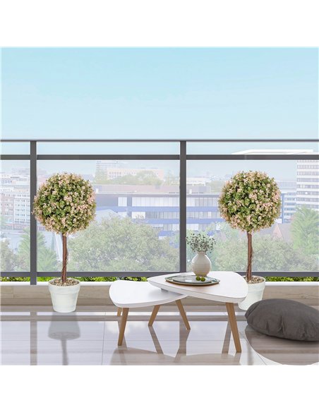 HOMCOM Set of 2 Decorative Artificial Plants, Murraya Flowers in Pot, Fake Plants for Home Indoor outdoor Decor, 60cm, Cream Whi - pic 125671 | FastDaddyshop