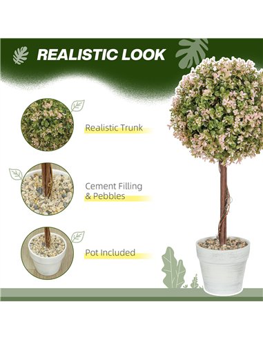 HOMCOM Set of 2 Decorative Artificial Plants, Murraya Flowers in Pot, Fake Plants for Home Indoor outdoor Decor, 60cm, Cream Whi