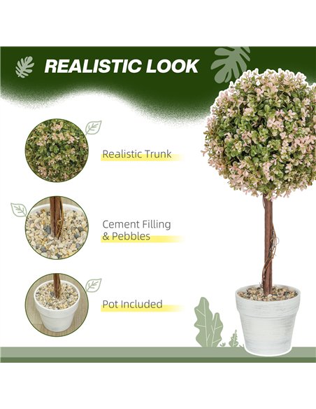 HOMCOM Set of 2 Decorative Artificial Plants, Murraya Flowers in Pot, Fake Plants for Home Indoor outdoor Decor, 60cm, Cream Whi - pic 125673 | FastDaddyshop