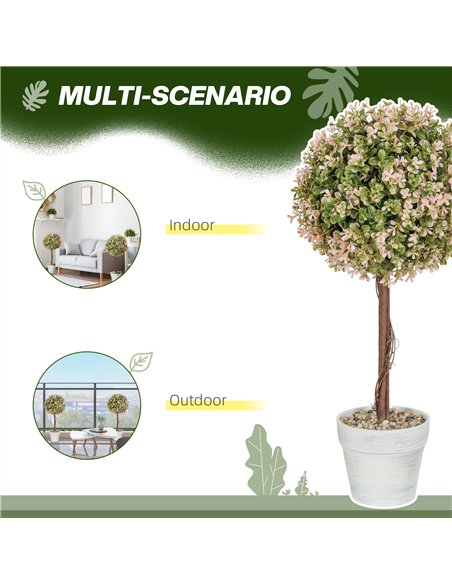 HOMCOM Set of 2 Decorative Artificial Plants, Murraya Flowers in Pot, Fake Plants for Home Indoor outdoor Decor, 60cm, Cream Whi - pic 125674 | FastDaddyshop