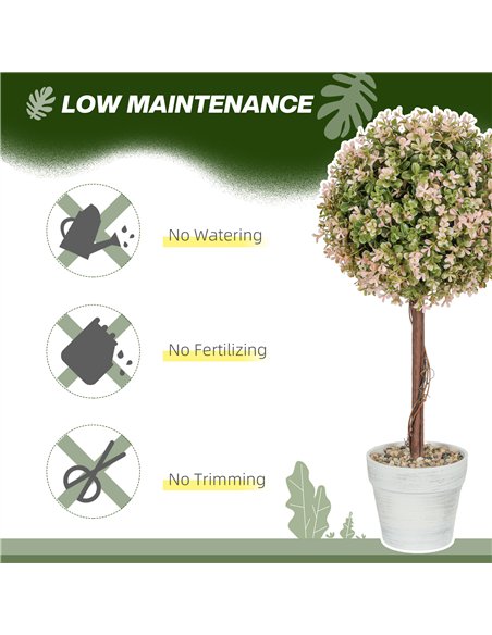 HOMCOM Set of 2 Decorative Artificial Plants, Murraya Flowers in Pot, Fake Plants for Home Indoor outdoor Decor, 60cm, Cream Whi - pic 125675 | FastDaddyshop