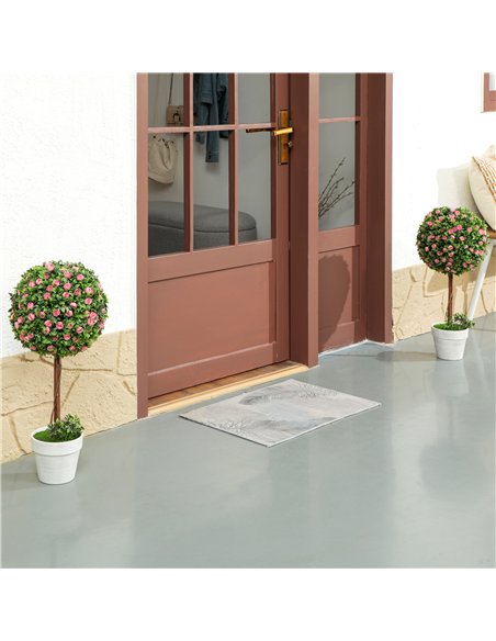 HOMCOM Set of 2 Decorative Artificial Plants, Ball Topiary Tree with Rose Flower in Pot, Fake Plants for Home Indoor Outdoor Dec - pic 125680 | FastDaddyshop