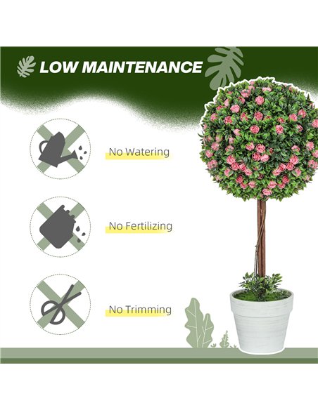 HOMCOM Set of 2 Decorative Artificial Plants, Ball Topiary Tree with Rose Flower in Pot, Fake Plants for Home Indoor Outdoor Dec - pic 125683 | FastDaddyshop
