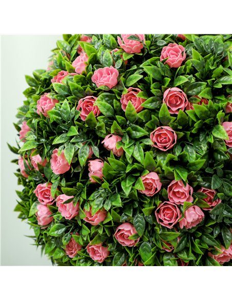 HOMCOM Set of 2 Decorative Artificial Plants, Ball Topiary Tree with Rose Flower in Pot, Fake Plants for Home Indoor Outdoor Dec - pic 125687 | FastDaddyshop