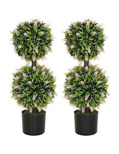 HOMCOM Set of 2 Decorative Artificial Plants Ball Trees with Lavender Flowers in Pot Fake Plants for Home Indoor Outdoor Decor, 