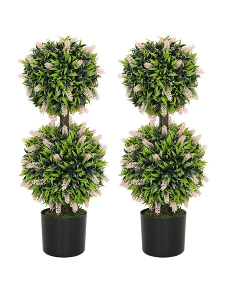 HOMCOM Set of 2 Decorative Artificial Plants Ball Trees with Lavender Flowers in Pot Fake Plants for Home Indoor Outdoor Decor,  - pic 125697 | FastDaddyshop
