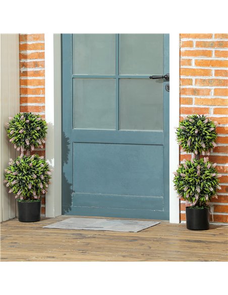 HOMCOM Set of 2 Decorative Artificial Plants Ball Trees with Lavender Flowers in Pot Fake Plants for Home Indoor Outdoor Decor,  - pic 125698 | FastDaddyshop