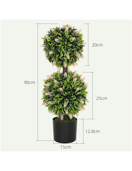HOMCOM Set of 2 Decorative Artificial Plants Ball Trees with Lavender Flowers in Pot Fake Plants for Home Indoor Outdoor Decor,  - pic 125699 | FastDaddyshop