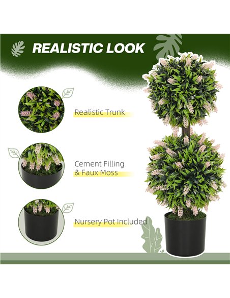 HOMCOM Set of 2 Decorative Artificial Plants Ball Trees with Lavender Flowers in Pot Fake Plants for Home Indoor Outdoor Decor,  - pic 125700 | FastDaddyshop