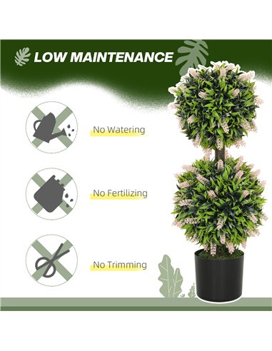 HOMCOM Set of 2 Decorative Artificial Plants Ball Trees with Lavender Flowers in Pot Fake Plants for Home Indoor Outdoor Decor, 