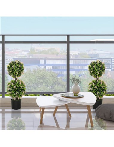 HOMCOM Set of 2 Decorative Artificial Plants Ball Trees with Lavender Flowers in Pot Fake Plants for Home Indoor Outdoor Decor, 