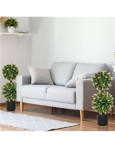 HOMCOM Set of 2 Decorative Artificial Plants Ball Trees with Lavender Flowers in Pot Fake Plants for Home Indoor Outdoor Decor, 