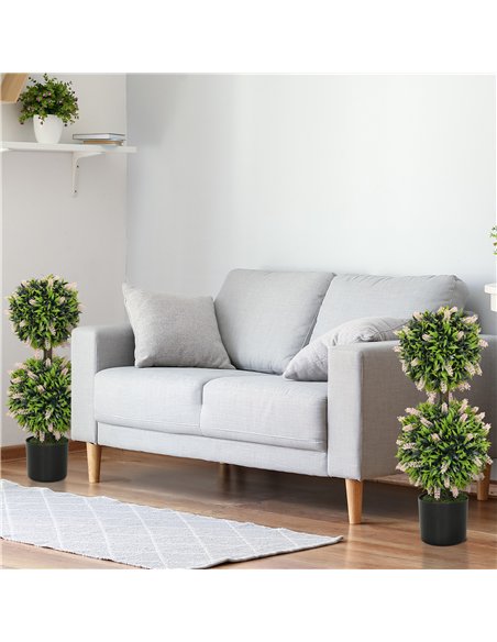 HOMCOM Set of 2 Decorative Artificial Plants Ball Trees with Lavender Flowers in Pot Fake Plants for Home Indoor Outdoor Decor,  - pic 125704 | FastDaddyshop