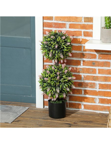 HOMCOM Set of 2 Decorative Artificial Plants Ball Trees with Lavender Flowers in Pot Fake Plants for Home Indoor Outdoor Decor,  - pic 125705 | FastDaddyshop