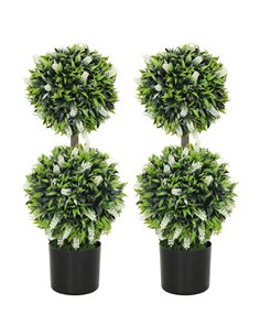 HOMCOM Set of 2 Decorative Artificial Plants Ball Trees with Lavender Flowers in Pot Fake Plants for Home Indoor Outdoor Decor, 