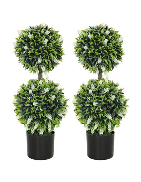 HOMCOM Set of 2 Decorative Artificial Plants Ball Trees with Lavender Flowers in Pot Fake Plants for Home Indoor Outdoor Decor,  - pic 125706 | FastDaddyshop