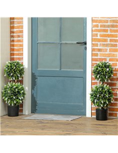 HOMCOM Set of 2 Decorative Artificial Plants Ball Trees with Lavender Flowers in Pot Fake Plants for Home Indoor Outdoor Decor,  2