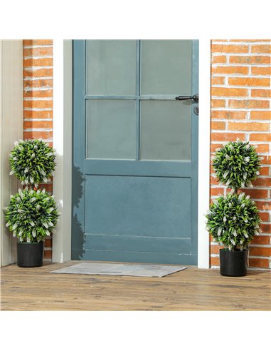 HOMCOM Set of 2 Decorative Artificial Plants Ball Trees with Lavender Flowers in Pot Fake Plants for Home Indoor Outdoor Decor, 