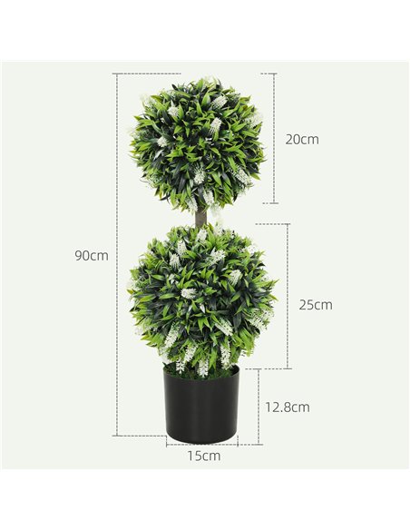HOMCOM Set of 2 Decorative Artificial Plants Ball Trees with Lavender Flowers in Pot Fake Plants for Home Indoor Outdoor Decor,  - pic 125708 | FastDaddyshop