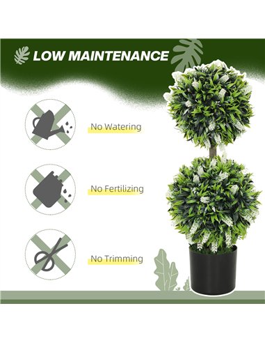 HOMCOM Set of 2 Decorative Artificial Plants Ball Trees with Lavender Flowers in Pot Fake Plants for Home Indoor Outdoor Decor, 