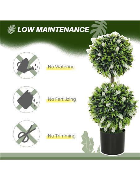 HOMCOM Set of 2 Decorative Artificial Plants Ball Trees with Lavender Flowers in Pot Fake Plants for Home Indoor Outdoor Decor,  - pic 125710 | FastDaddyshop