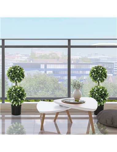 HOMCOM Set of 2 Decorative Artificial Plants Ball Trees with Lavender Flowers in Pot Fake Plants for Home Indoor Outdoor Decor, 