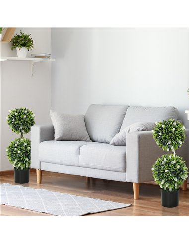 HOMCOM Set of 2 Decorative Artificial Plants Ball Trees with Lavender Flowers in Pot Fake Plants for Home Indoor Outdoor Decor, 