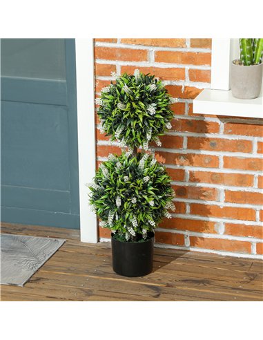 HOMCOM Set of 2 Decorative Artificial Plants Ball Trees with Lavender Flowers in Pot Fake Plants for Home Indoor Outdoor Decor, 